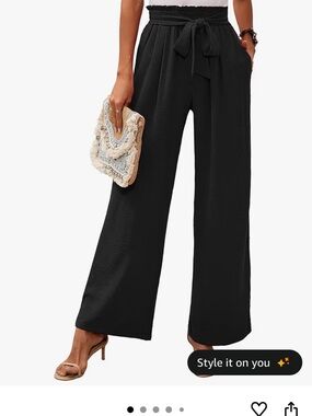 High-Waist Black Wide-Leg Pants with Tie Waist